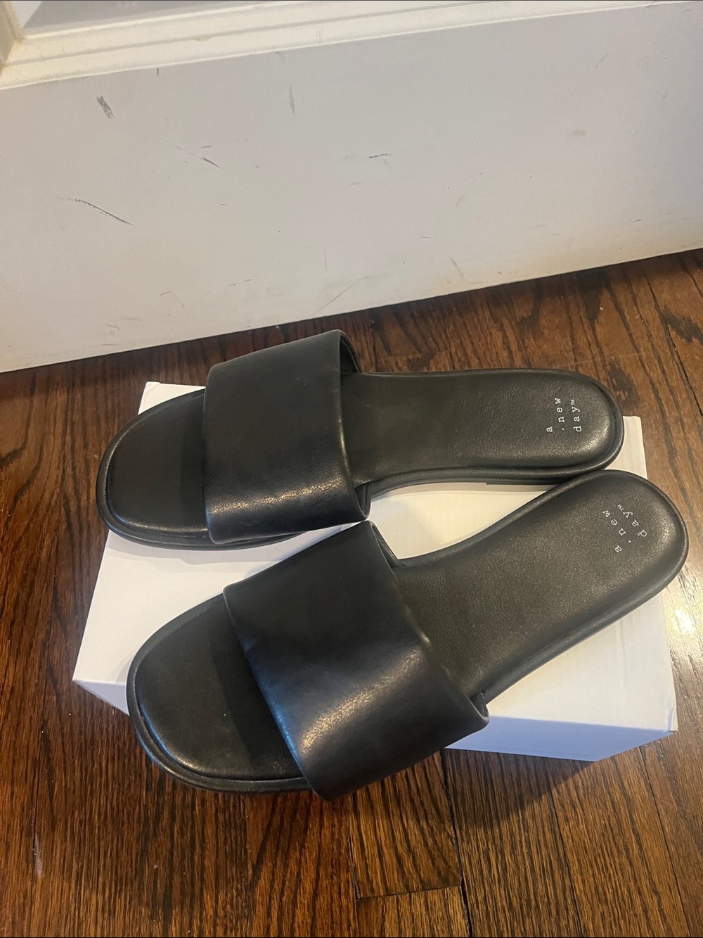 a new day Black Slide Sandals